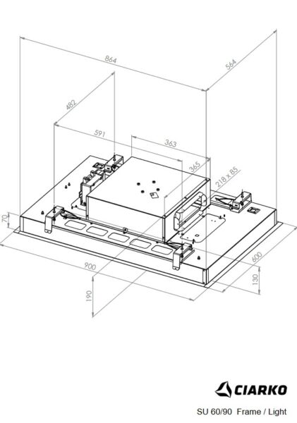 su-frame-rysunek-techniczny Okap sufitowy SU Frame biały 60x90 cm CIARKO CDS9002B