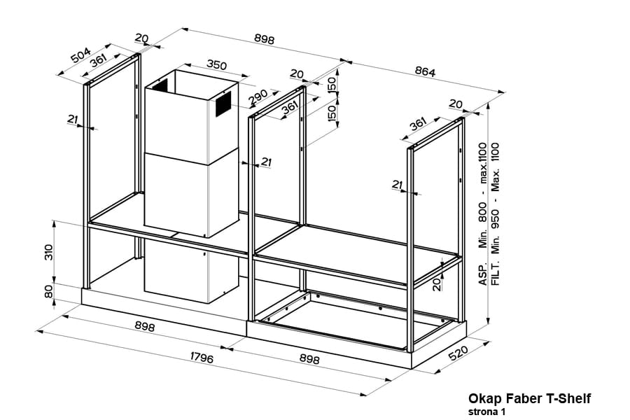 Okap wyspowy T-SHELF TITANIUM MATT 180 - obrazek 3