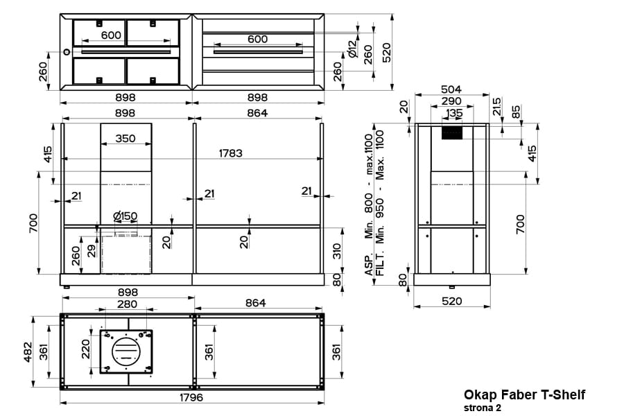 Okap wyspowy T-SHELF TITANIUM MATT 180 - obrazek 2