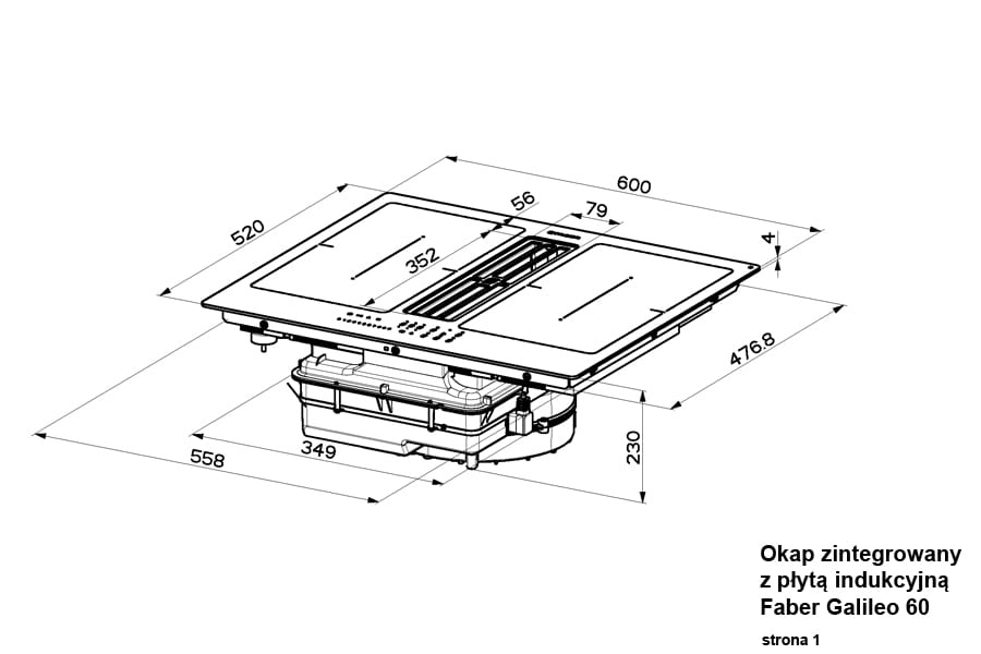 Wyciąg zintegrowany z płyta indukcyjną GALILEO SMART 600 BK 600 - obrazek 3