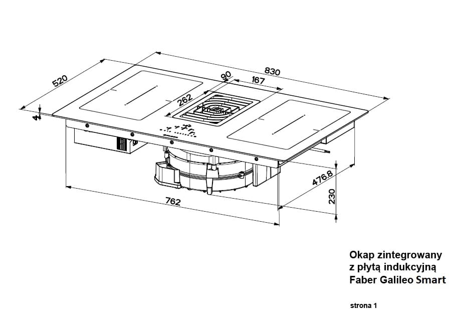 Wyciąg zintegrowany z płyta indukcyjną GALILEO SMART 830 BK GLASS - obrazek 3
