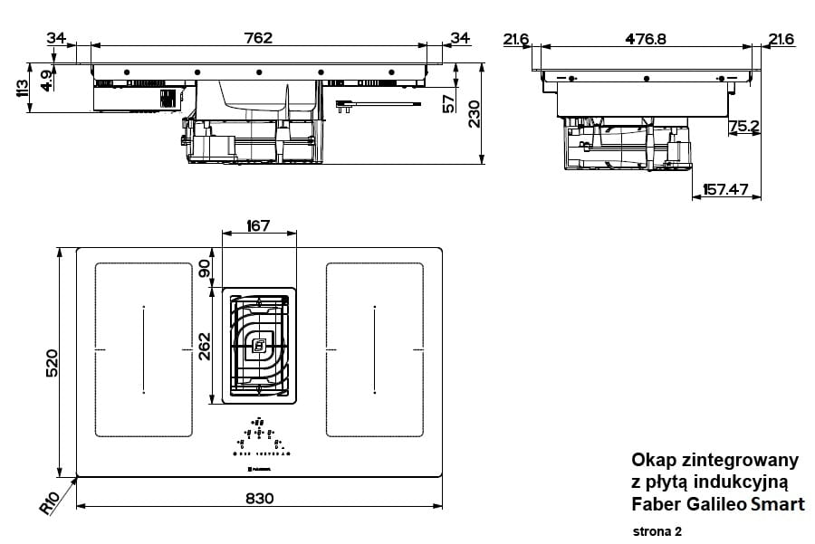 Wyciąg zintegrowany z płyta indukcyjną GALILEO SMART 830 BK GLASS - obrazek 2
