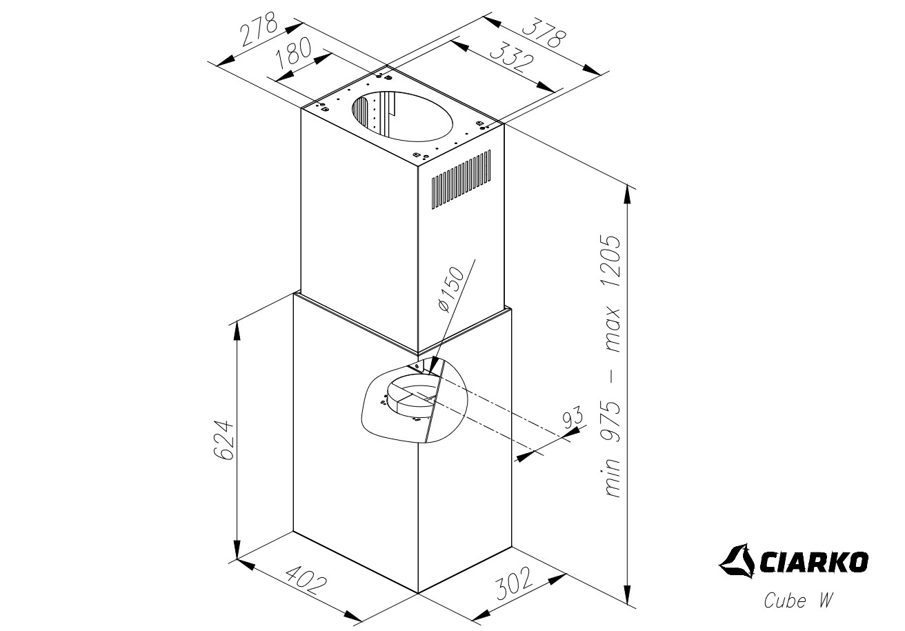 Okap wyspowy Cube W biały 40cm CIARKO CDW4001B - obrazek 5