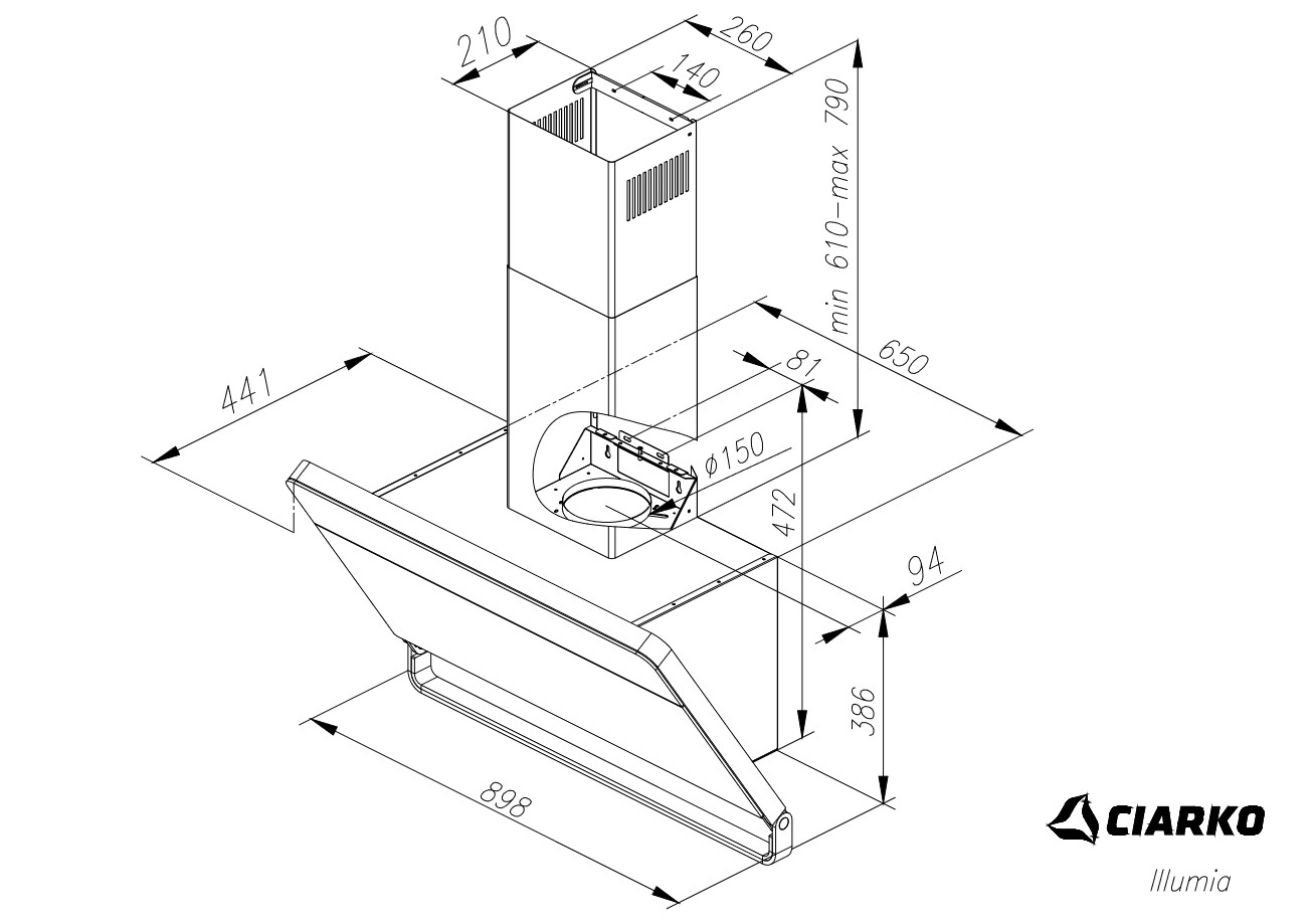 Okap przyścienny Illumia biały 90 cm CIARKO CDP9002B - obrazek 4