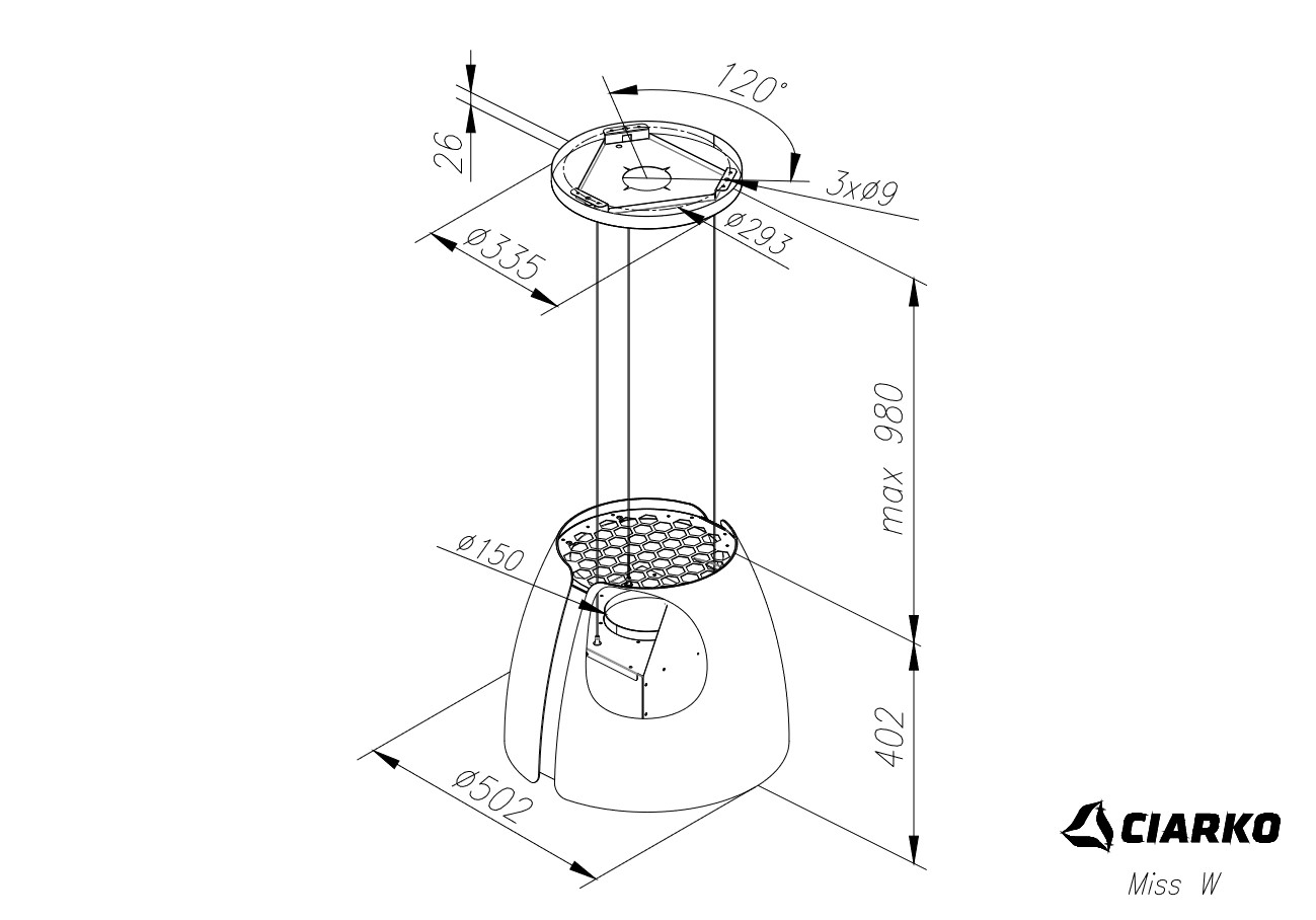 Okap wyspowy Miss W biały ⌀ 40 CIARKO CDW5001B - obrazek 5