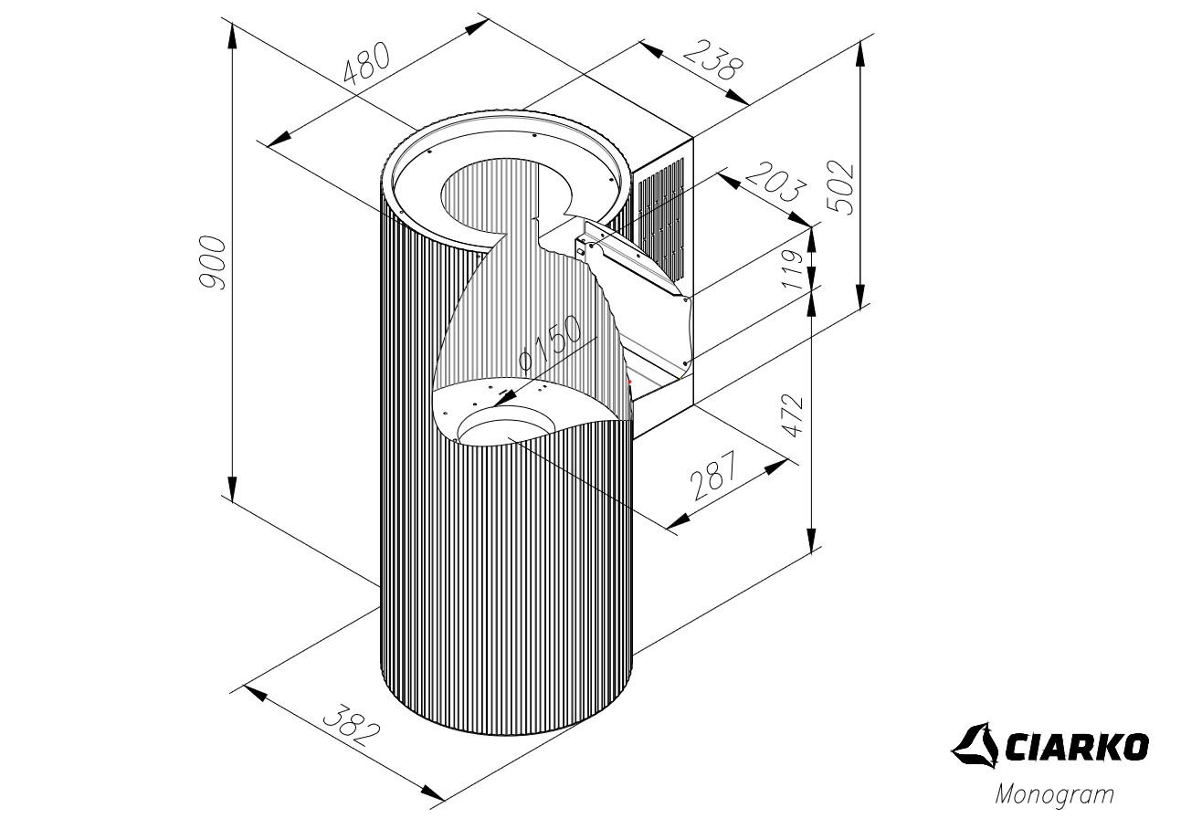 Okap przyścienny MONOGRAM biały ⌀ 38 CIARKO CDP3802B - obrazek 5