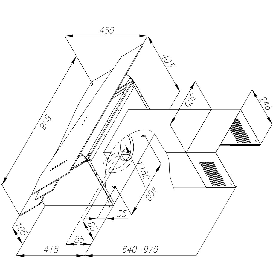 Okap przyścienny Trio black/inox 90 cm CIARKO CDP9001CI - obrazek 5
