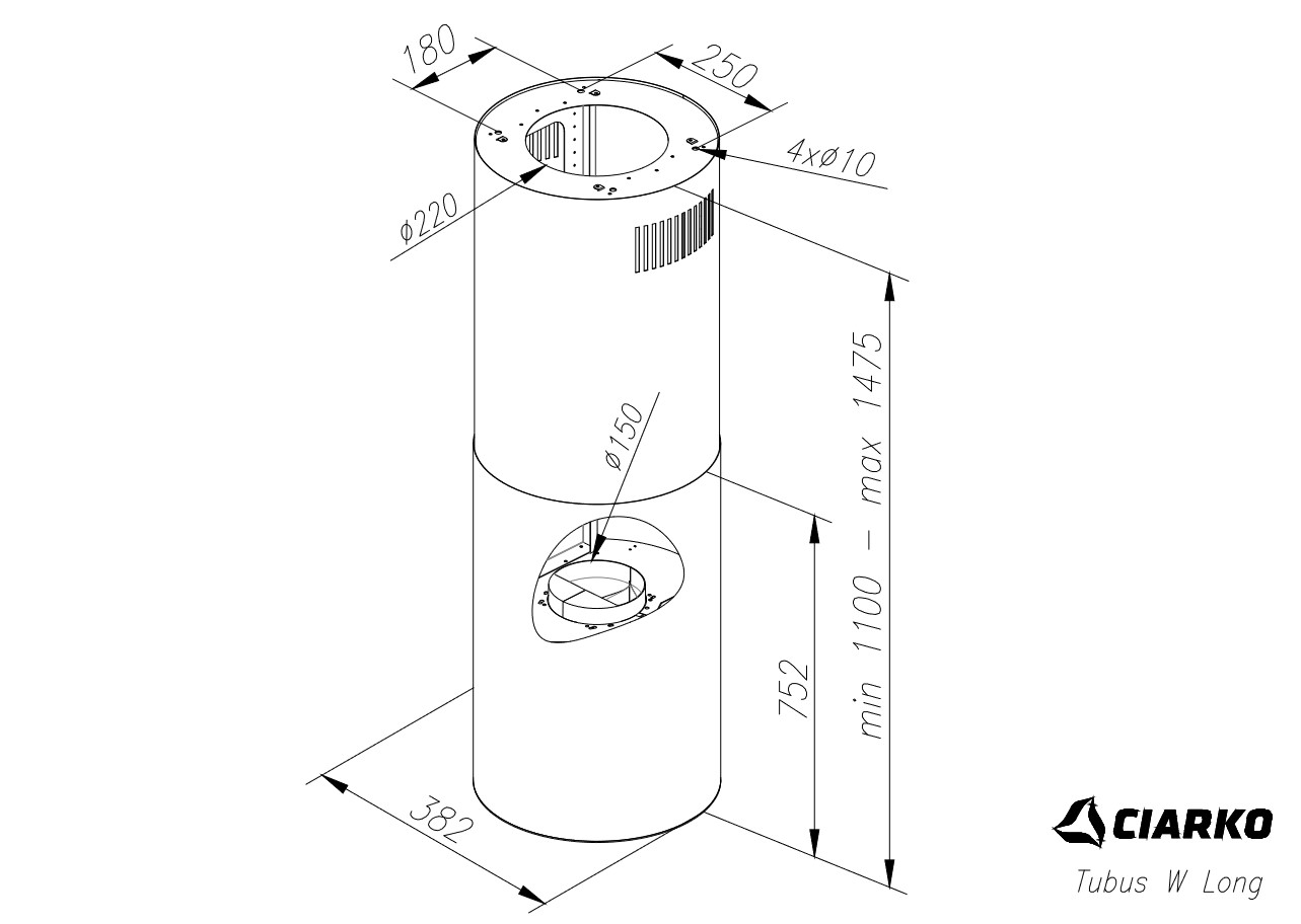 Okap wyspowy TUBUS W Long biały ⌀ 38 CIARKO CDW3801WL - obrazek 5