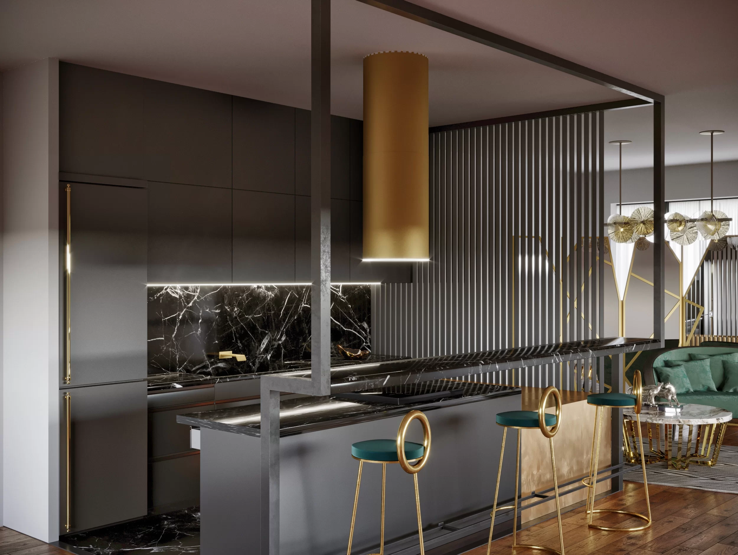 Okap wyspowy TUBUS W gold steel ⌀ 38 CIARKO CDW3801ZS - obrazek 3