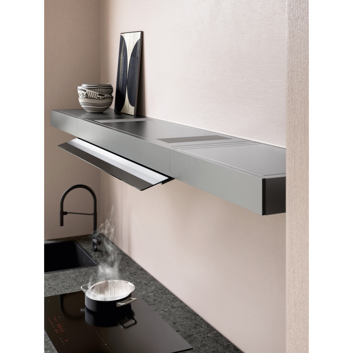 Półka wyciągowa modułowa Falmec Shelf Elements 120 cm czarna matowa z wyciągiem sterowanie dotykowe 4 Półka wyciągowa modułowa Falmec Shelf Elements 120 cm czarna matowa z wyciągiem sterowanie dotykowe - obrazek 4