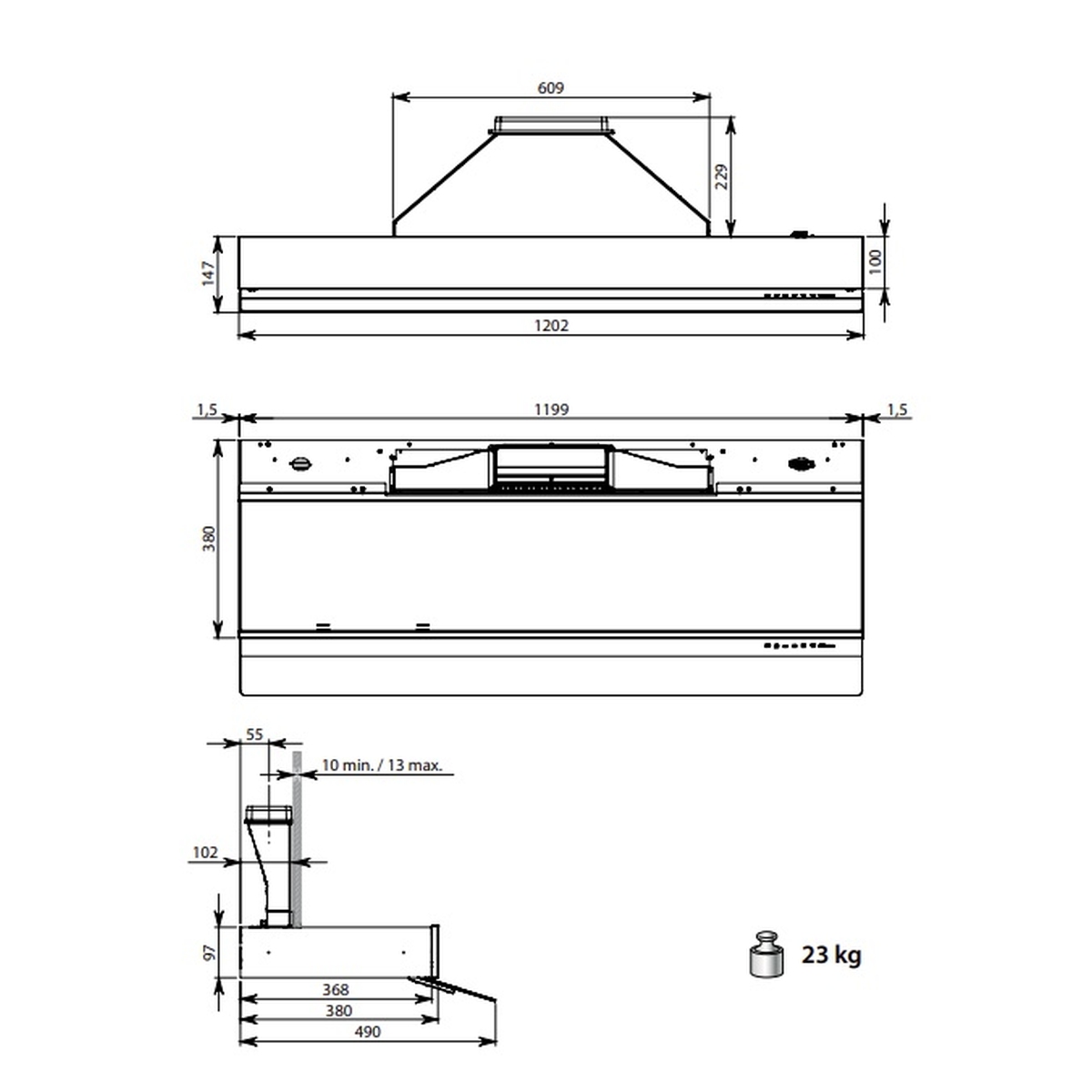 Półka wyciągowa modułowa Falmec Shelf Elements 120 cm czarna matowa z wyciągiem sterowanie dotykowe 5 Półka wyciągowa modułowa Falmec Shelf Elements 120 cm czarna matowa z wyciągiem sterowanie dotykowe - obrazek 5