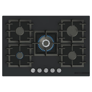 Płyta gazowa Bosch PPQ7AAI40 Serie 6 75 cm szkło hartowane czarna FlameSelect palnik Wok