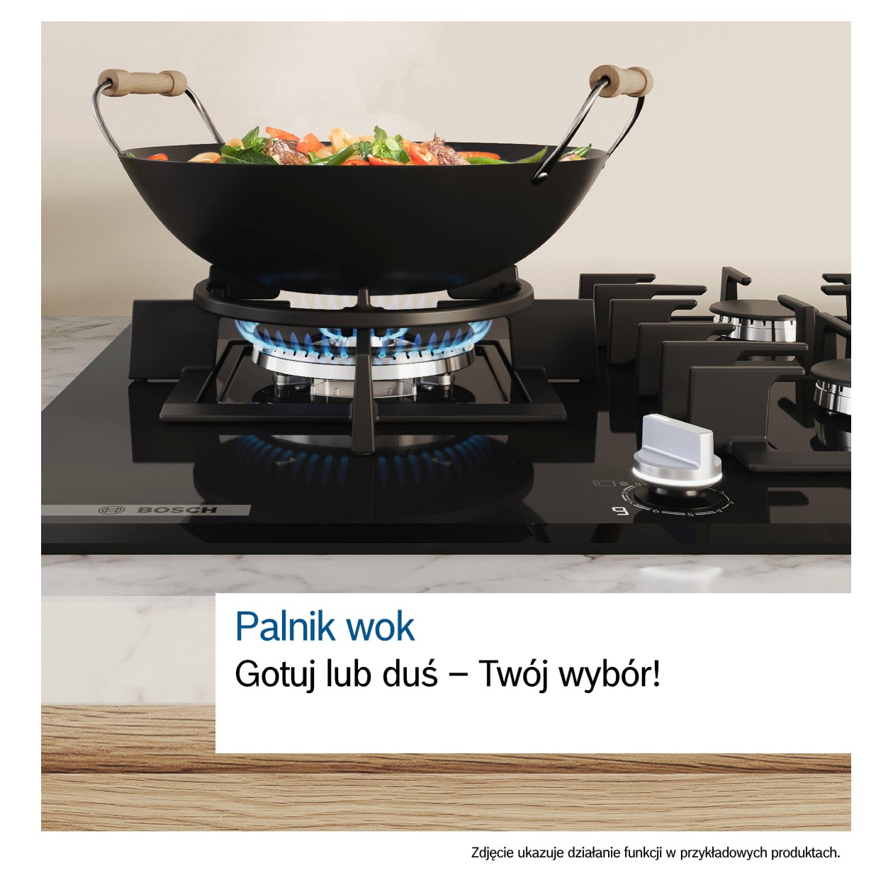 Płyta gazowa Bosch PPQ7AAI40 Serie 6 75 cm szkło hartowane czarna FlameSelect palnik Wok 3 Płyta gazowa Bosch PPQ7AAI40 Serie 6 75 cm szkło hartowane czarna FlameSelect palnik Wok - obrazek 3
